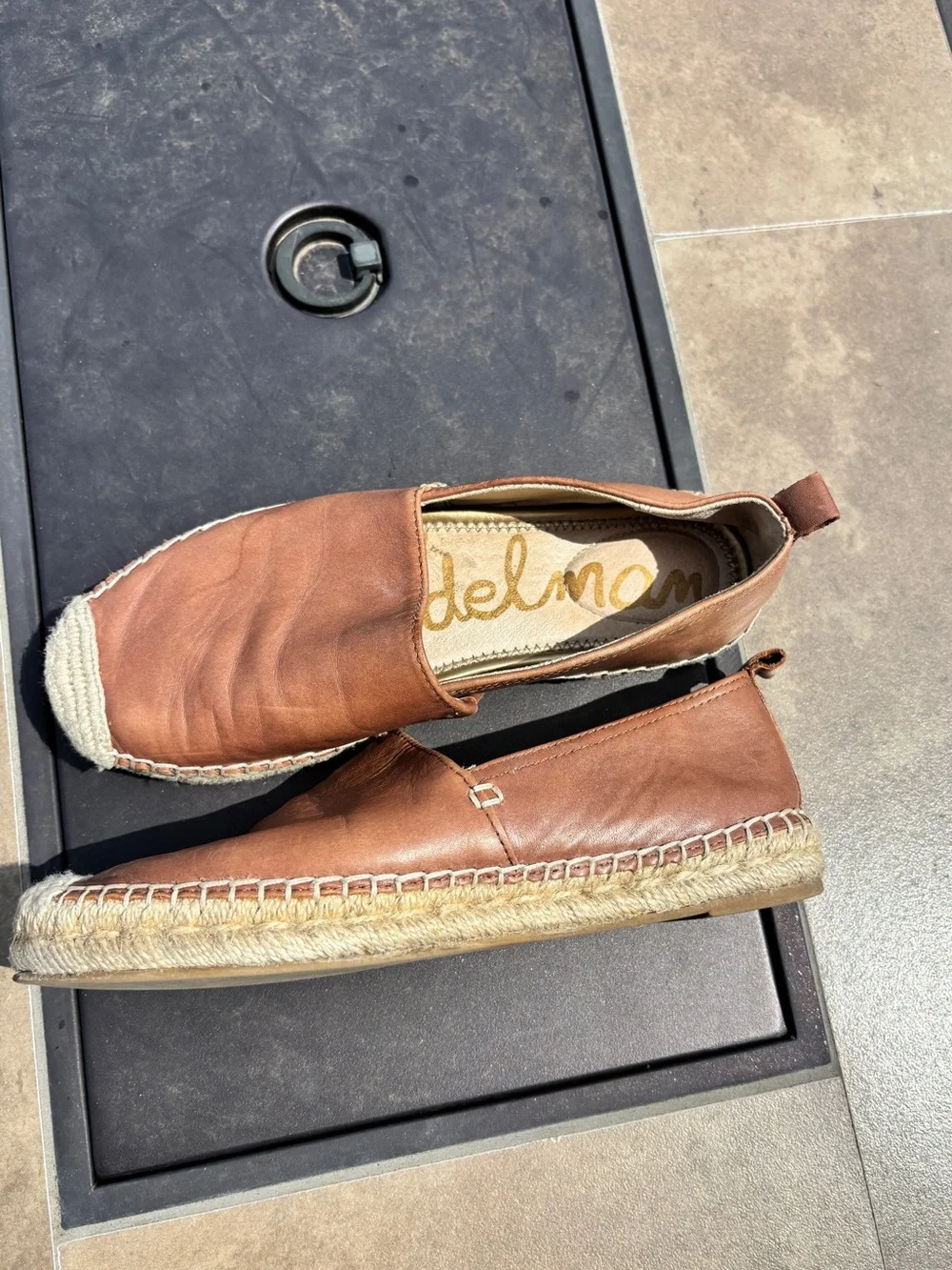 Sam Edelman Size 6.5 Women’s Brown Leather Espadrille Slip-Ons